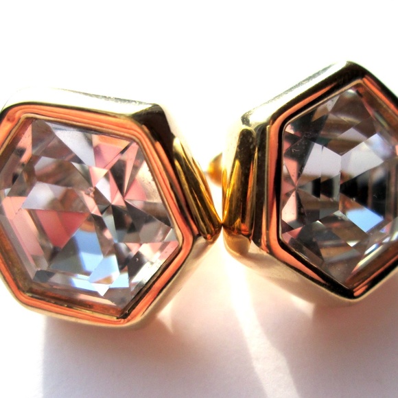 ✨Vintage SAL S.A.L. Swarovski America Limited Hexagonal Stud Earrings Crystal - Picture 4 of 14